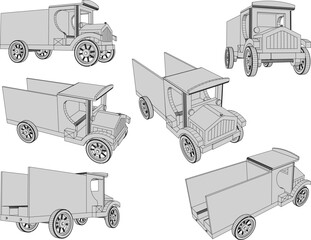 Vector sketch illustration of children's wooden toy car design