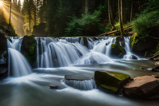 waterfall in the forest © feroooz arts