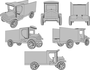 Vector sketch illustration of children's wooden toy car design