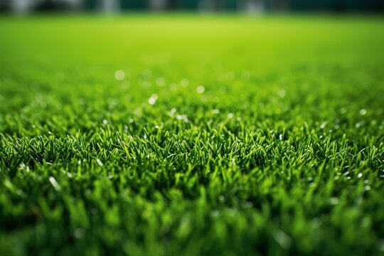 Close up soccer field lines. Background soccer pitch grass football stadium ground view. Stadium field ground grass detail. Ground football field grass macro. Design soccer stadium grass football line