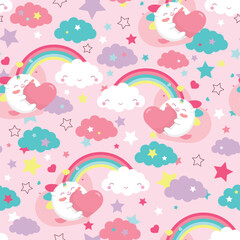Cute  Unicorn vector seamless pattern. Kawaii Unicorn. Isolated vector illustration for kids design prints, posters, t-shirts, stickers
