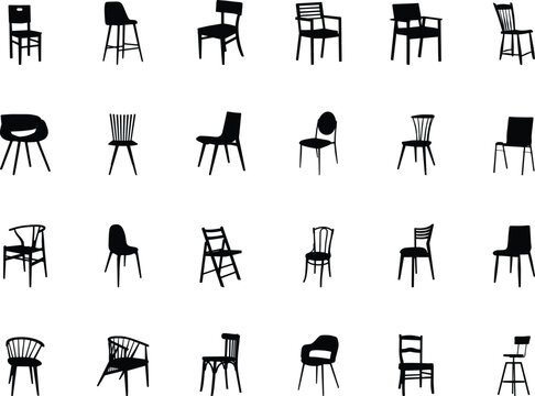 Wooden chairs silhouette, Chair silhouettes, Wooden modern chairs silhouette, Chair icon, Wooden chairs SVG, Wooden chairs vector set