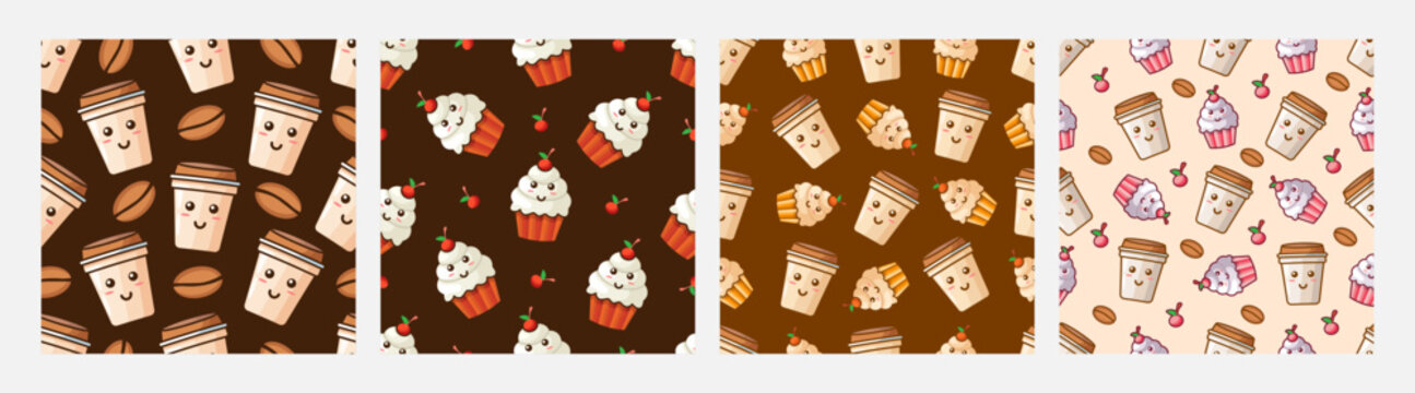 Coffee and cupcake seamless pattern vector design, design can be for t-shirts, wrapping paper, printing needs