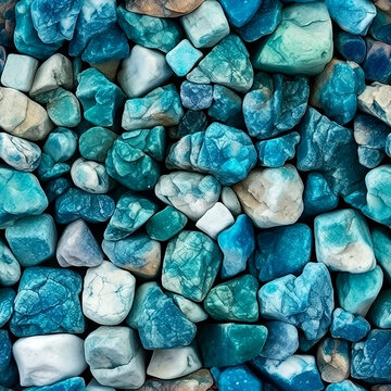 Seamless background of blue, green, turquoise crystals and gems