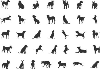 Dog silhouette, Dog silhouette collection, Dog breeds silhouettes, Dog animal SVG, Dogs vector illustration, Dogs icon.