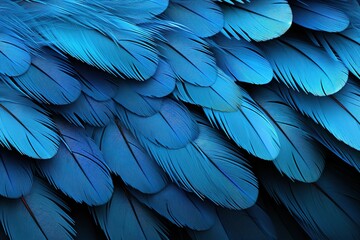Colorful of Scarlet macaw bird's feathers with red yellow orange and blue shades, exotic nature background and texture - obrazy, fototapety, plakaty