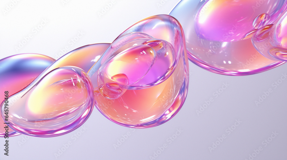 Poster 3d illustration of holographic surface made of glass with chromatic aberrations. iridescent abstract