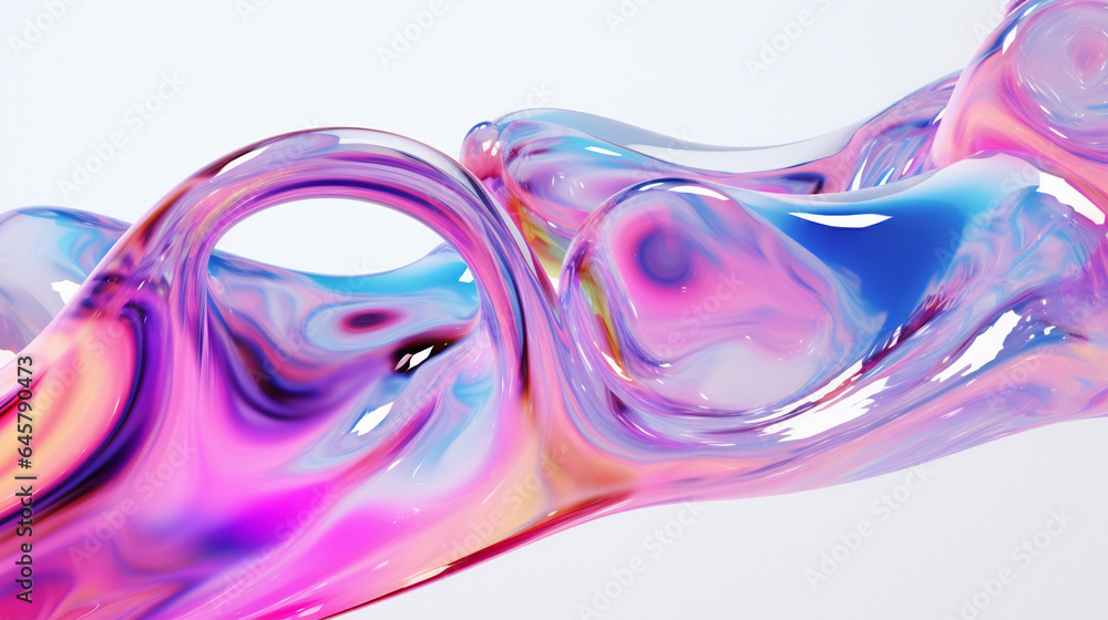 Poster 3d illustration of holographic surface made of glass with chromatic aberrations. iridescent abstract