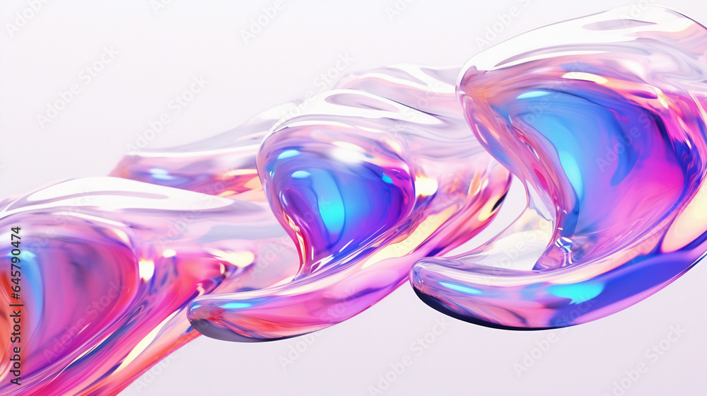 Aufkleber 3d illustration of iridescent flowing cloth, multicolored gradient substance. abstract holographic b