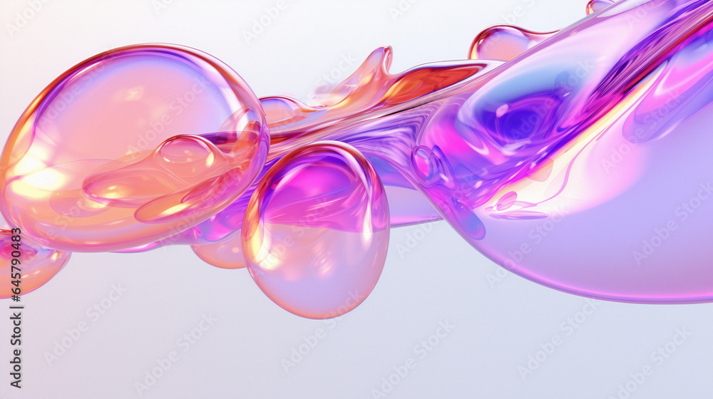 Poster 3d illustration of holographic surface made of glass with chromatic aberrations. iridescent abstract