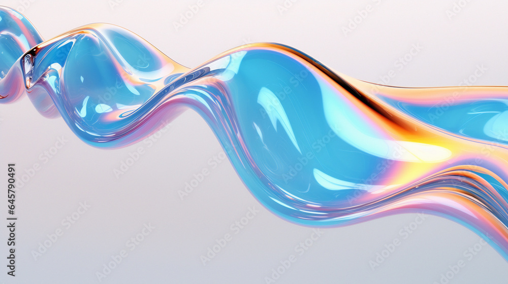 Aufkleber 3d illustration of iridescent flowing cloth, multicolored gradient substance. abstract holographic b
