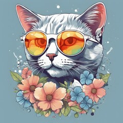 Cat With Flower Graphic Design