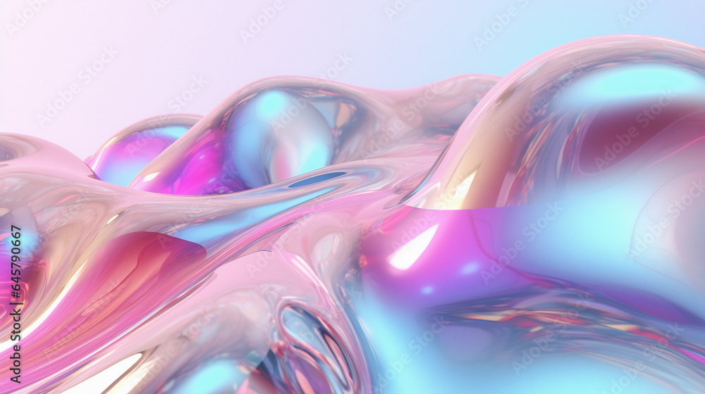 Poster 3d illustration of holographic surface made of glass with chromatic aberrations. iridescent abstract
