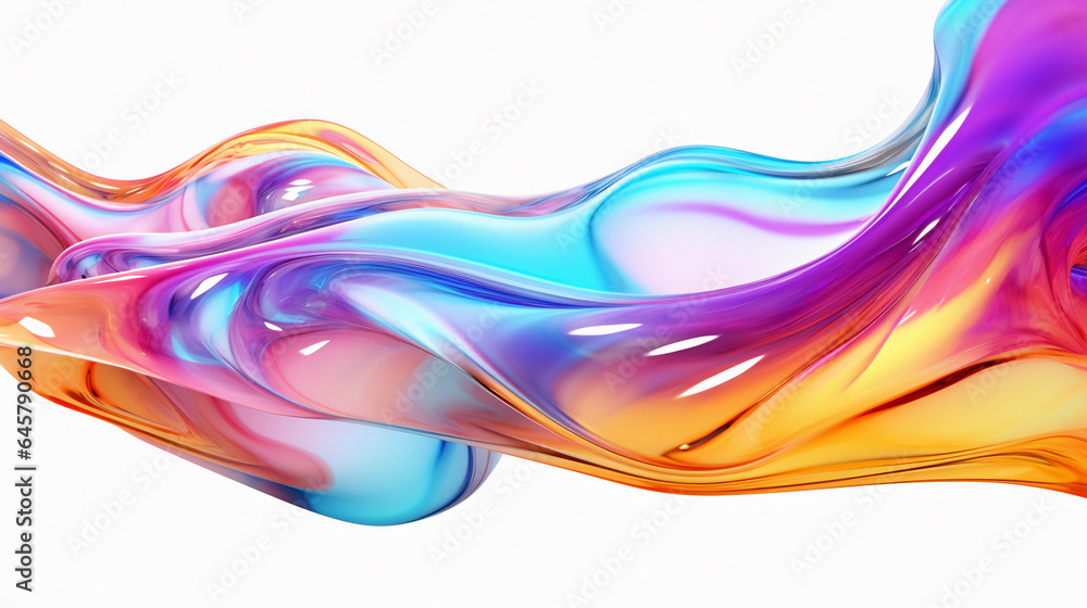 Aufkleber 3d illustration of iridescent flowing cloth, multicolored gradient substance. abstract holographic b