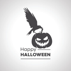 happy halloween icon with pumpkin and crow bird