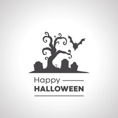 happy halloween icon with Cemetery silhouette graveyard