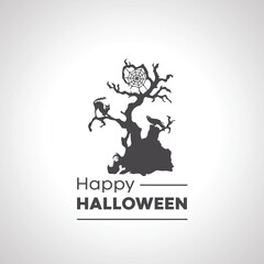 happy halloween icon with scary tree silhouette