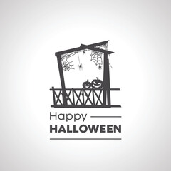 happy halloween icon with pumpkin in scary veranda