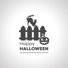 happy halloween icon. halloween cat on fence silhouette