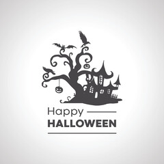 Naklejka premium happy halloween icon with scary tree silhouette