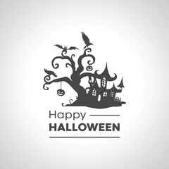 happy halloween icon with scary tree silhouette