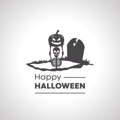 happy halloween icon. skeleton from grave with pumpkin icon