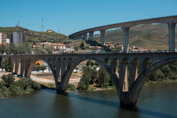 The Regua Railway Bridge also known as the Regua Road Bridge over the Douro River in Portugal.