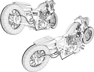 Vector sketch illustration of classic old retro racing bike design for racer collection stash