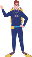 Smiling scuba diver character. Happy man standing