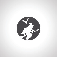 silhouette of a witch flying on a broom moon background