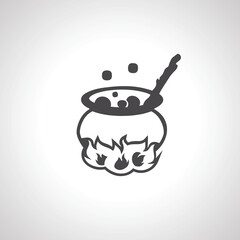 Witches black cauldron with boiling magic potion icon