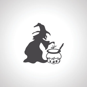 witch with cauldron silhouette icon