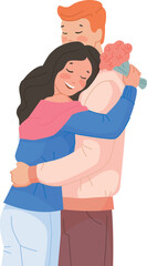 Romantic couple hug on date. Loving people together