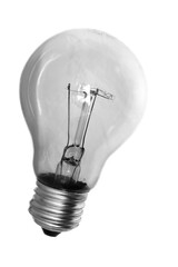 Incandescent light bulb on white background. high key. cold color.