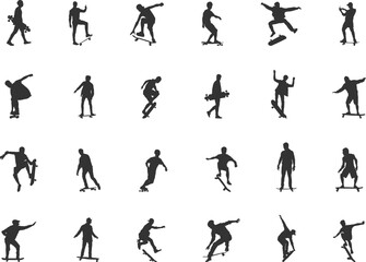 Skateboarding silhouette, Skate silhouette, Skateboard silhouettes, Skateboard vector, People skateboarding, Skateboarding bundle set.