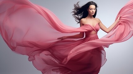 Beautiful woman, model wear flying dress in luxury theme