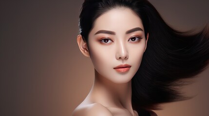 Asian model, beautiful woman pose for facial banner