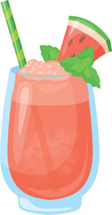 Watermelon drink glass. Cartoon summer cocktail icon