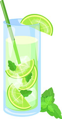Mojito glass. Fresh cocktail drink cartoon icon