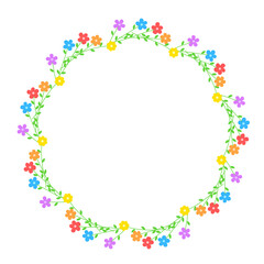 spring art drawn flowers round frame cartoon style