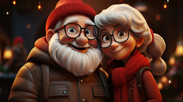 Cartoon Mr. and Mrs. Clause