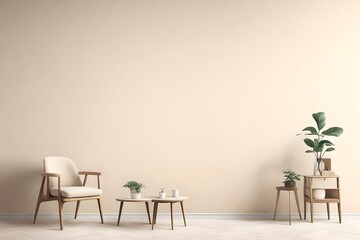 Cream wall interior design and decoration with chair and other items