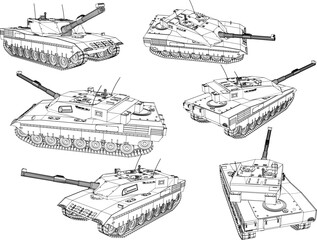 Vector sketch illustration of combat vehicle design for battlefield