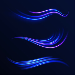 Neon blurred circles in motion. PNG vector light pink and purple lines swirling in a spiral. Vector vortex wake effect. Electric swirl lines, neon light effect. Abstract magic energy waves.	