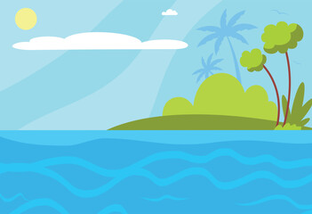 Fototapeta na wymiar Tropical sea coast with green palms. Nature landscape