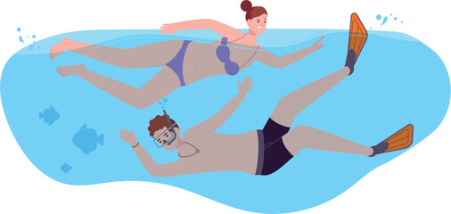 People swimming and snorkeling. Summer vacation activities