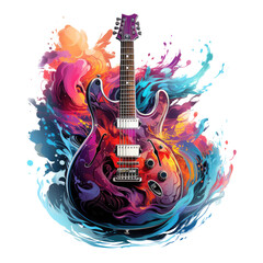 An electric guitar featured in an Instruments t-shirt design, the guitar's body merging with the swirling colors of a mesmerizing aurora borealis, Generative Ai