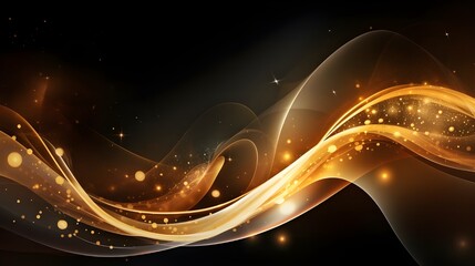 Dark background with the effect of abstract golden waves