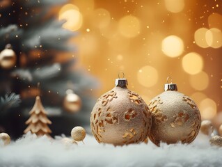 christmas balls on snow background