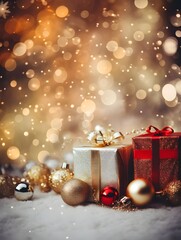 christmas background with gift boxes and decorations